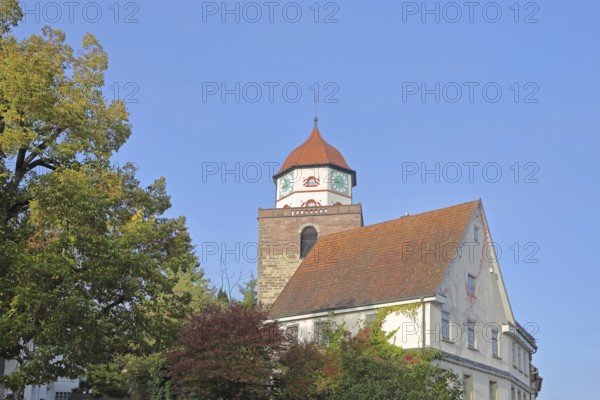Roman tower built in 1746 and building, landmark, town tower, Haigerloch, Swabian Alb,