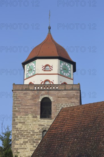 Roman tower built in 1746 and building, landmark, town tower, Haigerloch, Swabian Alb,