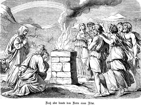 First Book of Genesis, chapter 9, Genesis, Noah builds an altar to God, fire, prayers, Noah's