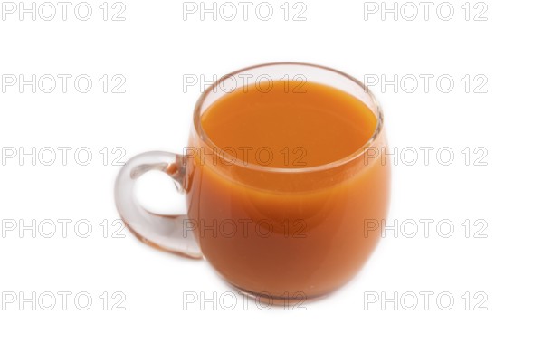 Two glasses with carrot juice isolated on white background. Diet, healthy eating concept. side