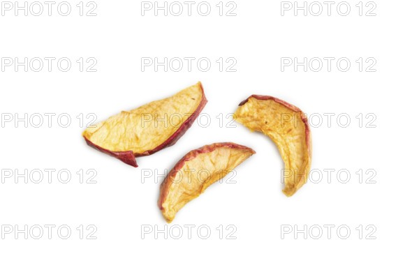 Dried Apples isolated on white background. Top view, close up, flat lay. healthy food, minimalism.