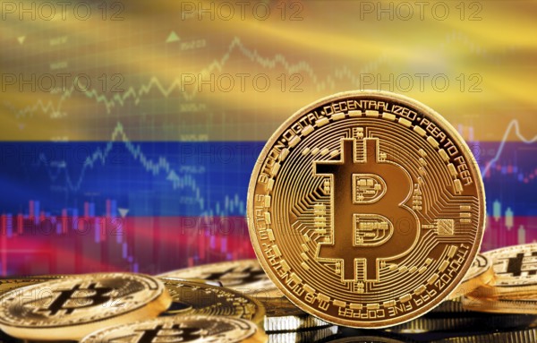 Investors in cryptocurrency and Blockchain Technology in Colombia, Concept. Bitcoin with Colombia