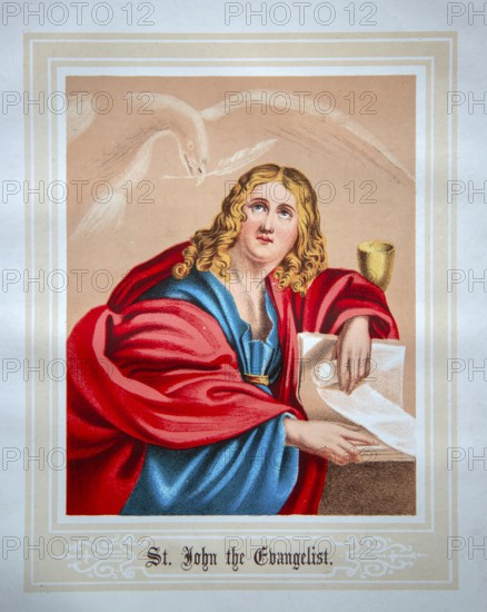 Nineteenth century Victorian Bible story illustration in Chromo-Lithography, Saint John the