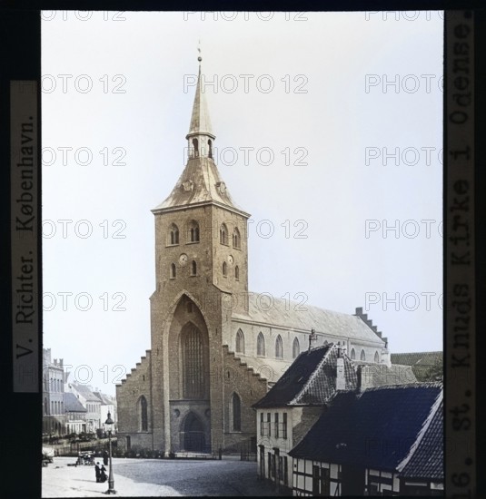 Colourised version St Knuds or Knuts, St Canute's Cathedral church built 1300s, Odense, Denmark c