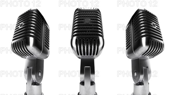 Classic vintage microphone set with black inside mesh isolated on a white background