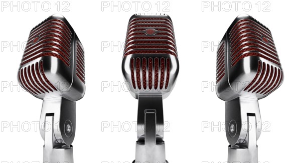 Classic vintage microphone set with red inside mesh isolated on a white background