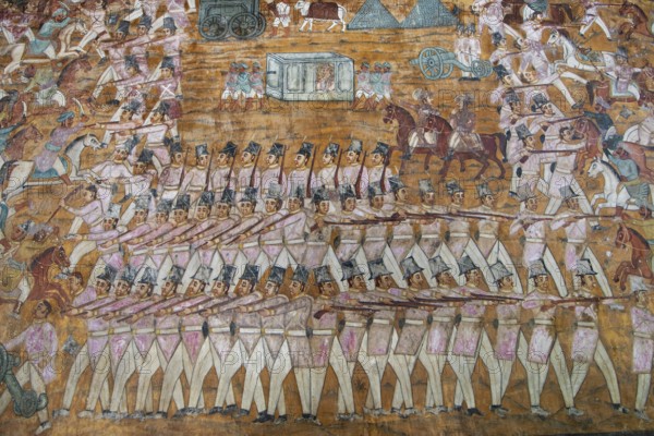 Mural painting in the Daria Daulat Bagh or Tipu Sultan's Summer Palace, Srirangapatna, Karnataka,