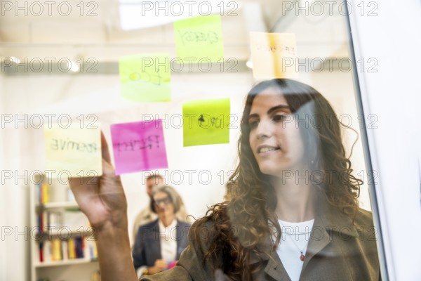 Young professional woman brainstorming and planning new business ideas, organizing strategy, and