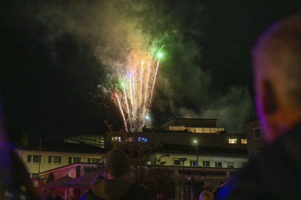 A colourful fireworks display lights up the night, watched by enthusiastic spectators, Fire Night,