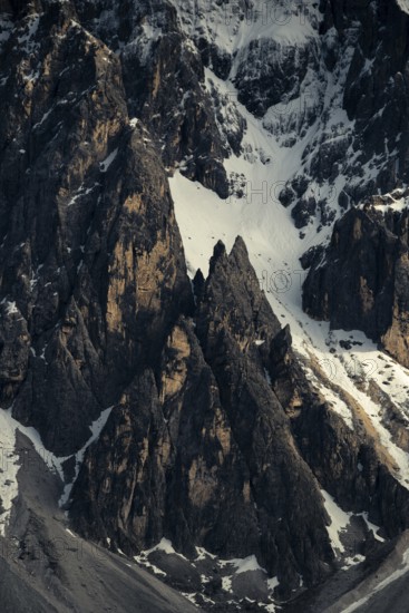 Close-up of mountain peaks of the Sesto Dolomites, Haunold Group, San Candido, Val Pusteria,
