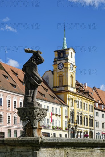 Old town centre with baroque town hall, protected cultural monument, Hercules fountain, Hercules