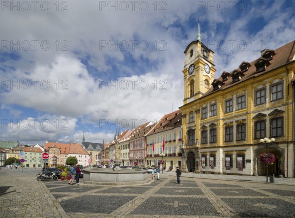 Old town centre and town hall in Baroque style, protected cultural monument, Roland Fountain,