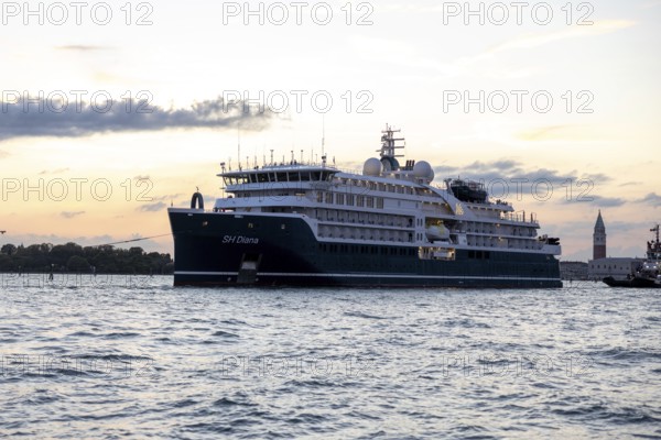 Venice, Italy - 2 September 2025: The cruise ship SH Diana is moored in the port of Venice during