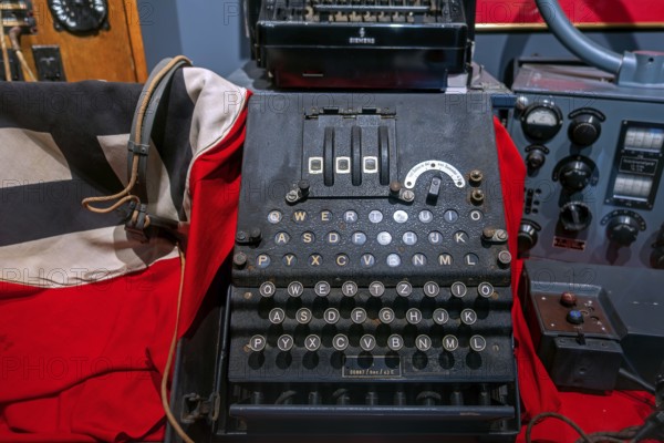 WW2 German three-rotor Enigma cipher machine for encoding top-secret military messages, used by