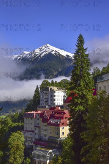 View over the village of Bad Gastein towards the Gamskarkogel (2467 m) in the province of Salzburg,