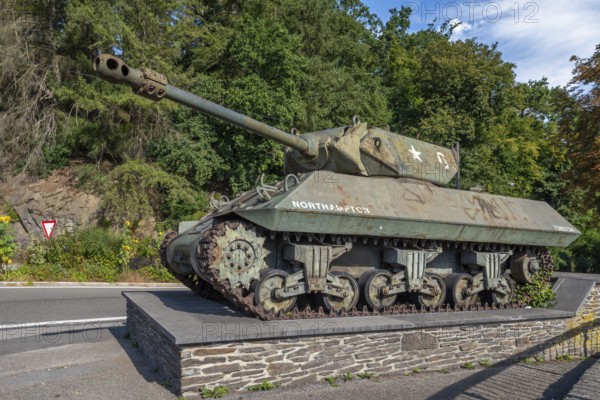 WWII Achilles M10, British tank destroyer in the town La Roche-en-Ardenne in summer, province of