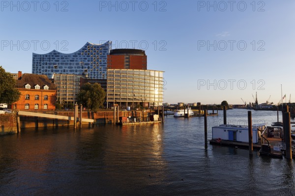 View of the Elbphilharmonie and HafenCity Gate office block from the Niederbaumbrücke bridge,