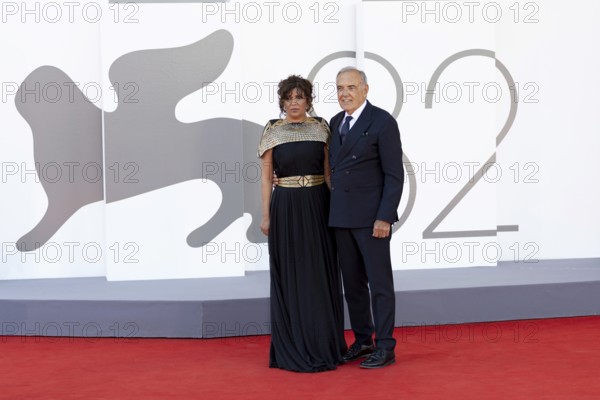Venice, Italy - 3 September 2025: Kaouther Ben Hania and Alberto Barbera during the Red Carpet of -