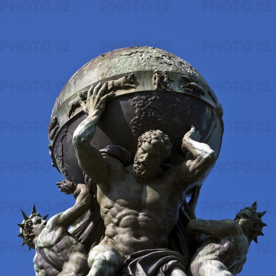 Atlas, carrying the globe, supported by steam and electricity by Gustav Herold, main railway