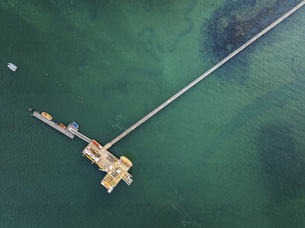 Top Down over Warsash Maritime Academy Pier and River Hamble from drone, Hamble-le-Rice, Warsash,