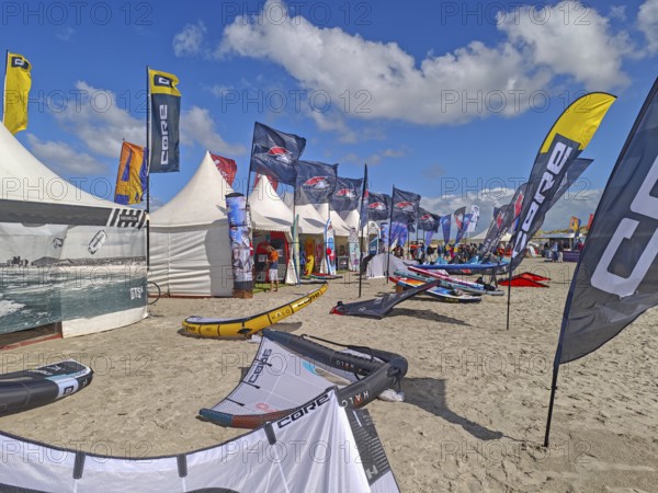 California kitesurfing Masters 2025, Kite Village tents with kite equipment for sale, marketplace,