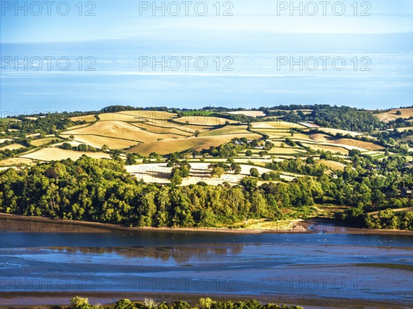 Farms and Fields over River Teign and Shaldon Road from drone, Newton Abbot, Devon, England, United