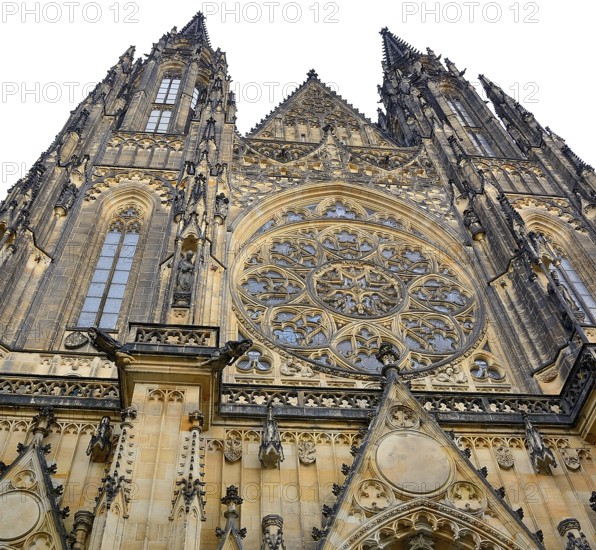 Low angle view of the richly decorated facade of st. Vitus cathedral in prague, czech republic,