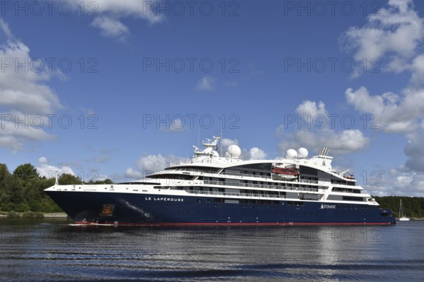 Luxury cruise ship LE LAPEROUSE sails through the Kiel Canal, Kiel Canal, Kiel Canal,