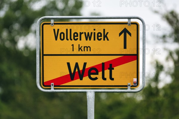 Town sign, traffic sign at the end of the village, end of the village world, inscription, village