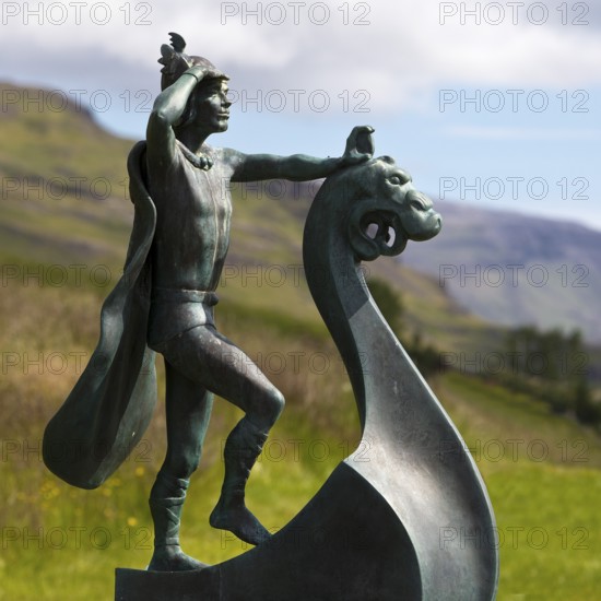 Statue of Leifur Eiríksson, the discoverer of America, who was born here, Eiríksstadir Museum,
