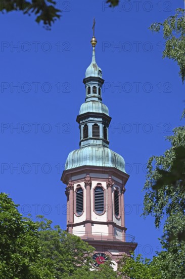 Tower of the Heilig-Kreuz church, foundation walls from the 13th century, rebuilt around 1700 after