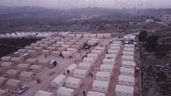 A general view of temporary camps and shelters set up for people displaced by the earthquake that
