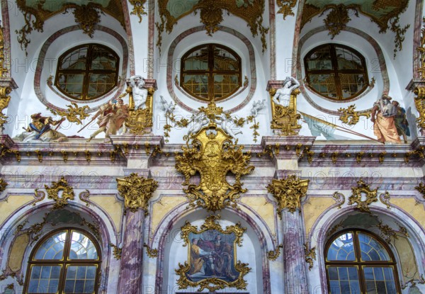 Interior design and exhibition rooms in the Würzburg Residence, imposing 18th century palace with