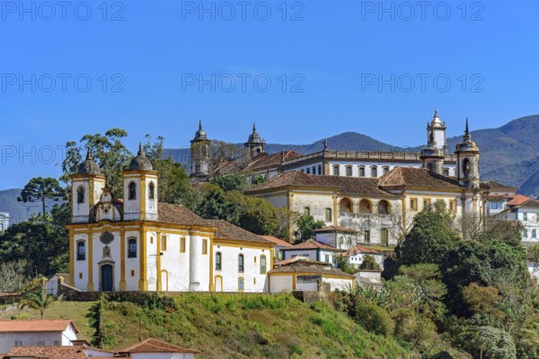 Antique baroque churches and historic buildings in the old city of Ouro Preto in Minas Gerais, Ouro