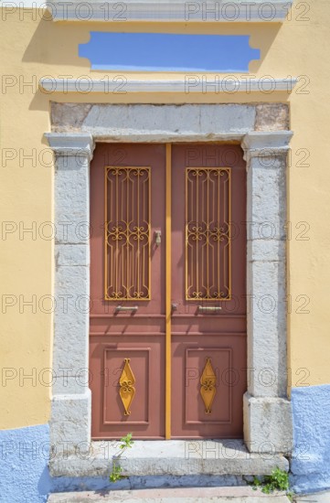 Traditional house entrance door, Chorio, Symi Island, Dodecanese Islands, Greece