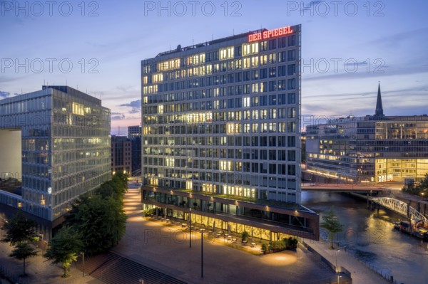 Aerial view of the Spiegel building at Ericusspitze in Hamburg's HafenCity in the Brooktorkai