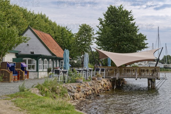 Restaurant Strandhalle on the banks of the Schlei in the town of Arnis, the smallest town in