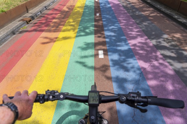 Rainbow cycle path through the university campus in Utrecht Science Park, 570 metres long, Utrecht