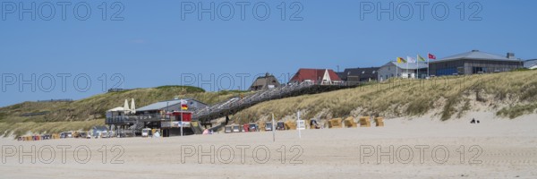 Restaurant and beach crossing, panorama format, Wenningstedt, Sylt, North Frisia,