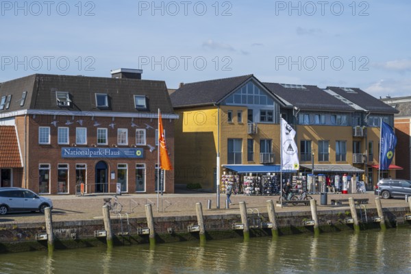 National Park House and other buildings at the harbour, Husum, North Frisia, North Sea,