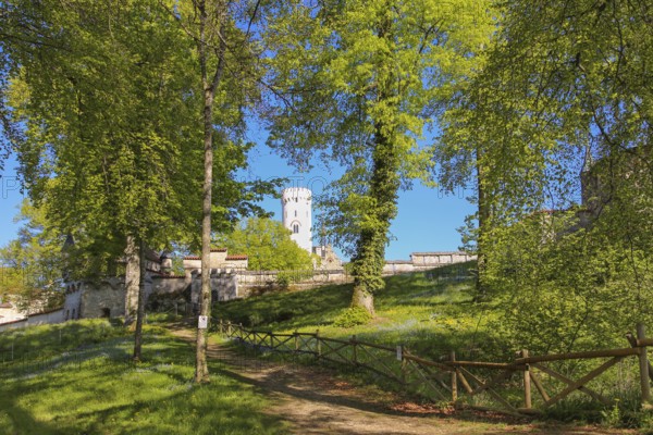 Lichtenstein Castle, fairytale castle of Württemberg, romantic fairytale castle on the eaves of the