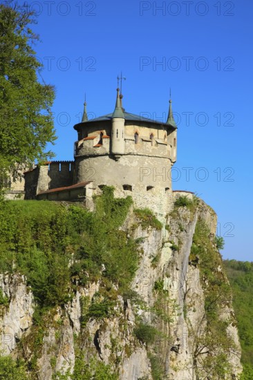 Augustenturm, cannon tower, Lichtenstein Castle, fairytale castle of Württemberg, romantic