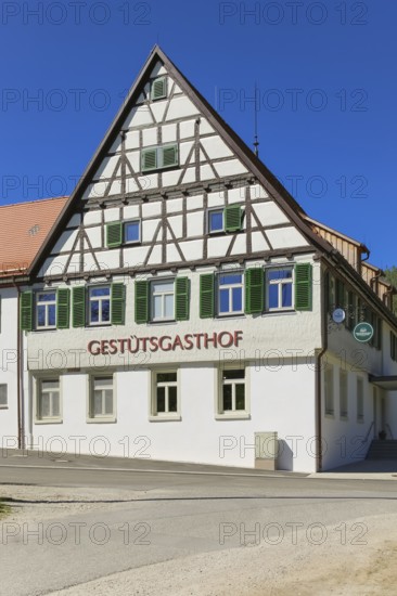 Gestütsgasthof near the stud farm and the Lauterquelle, catering, restaurant, building,