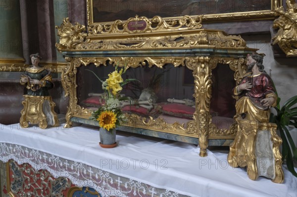 Reliquary sarcophagus of St Lucianus, catacomb saint, Abbey Church of the Assumption of the Virgin