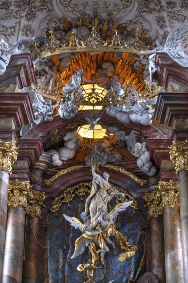 Detail of the chancel with the Assumption of the Virgin Mary, a work by the Asam brothers built