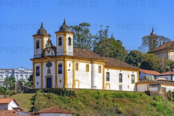 View of a historic baroque church in the city of Ouro Preto in Minas Gerais