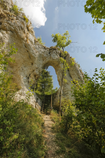 Teufelstorffelsen, Jura rock, gate-like breakthrough, stairs, natural monument between Gammertingen