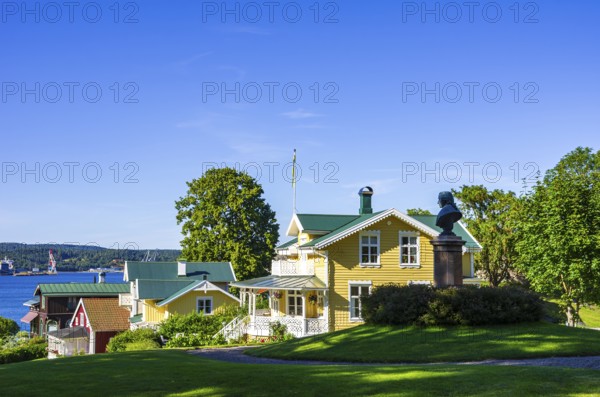 Historic building structures of Gustafsberg, a former spa and bathing resort on the Byfjord in