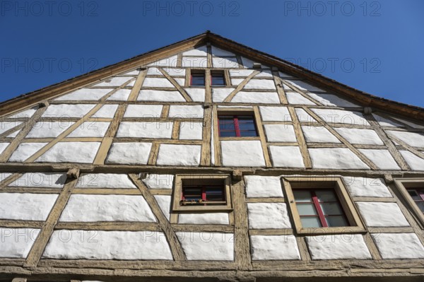 Detail of a historic half-timbered house in the old town centre of Stein am Rhein, Canton