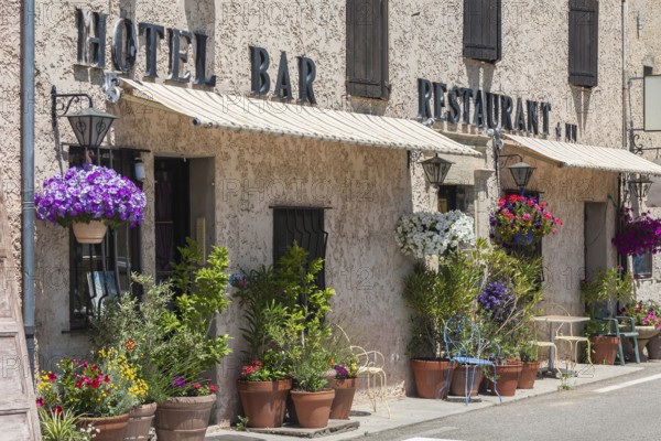 Hotel facade in Aurel, Département Vaucluse, Region Provence-Alpes-Côte d'Azur, South of France,